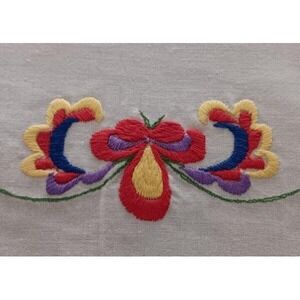 Vintage Scandinavian Embroidered Table Runner Norway Flower Tray Doily
